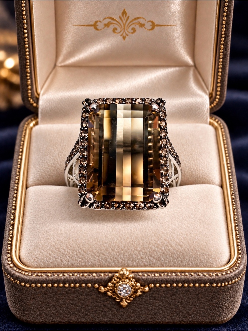 Ring Faceted Smoky Quartz Gemstone Statement Bold